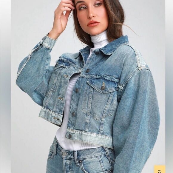 Free People Bedford Distressed Medium Wash Cropped Jacket Size XS - Picture 2 of 11